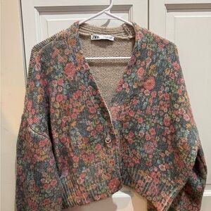 Zara Floral Knit Cardigan Sweater - Multicolor